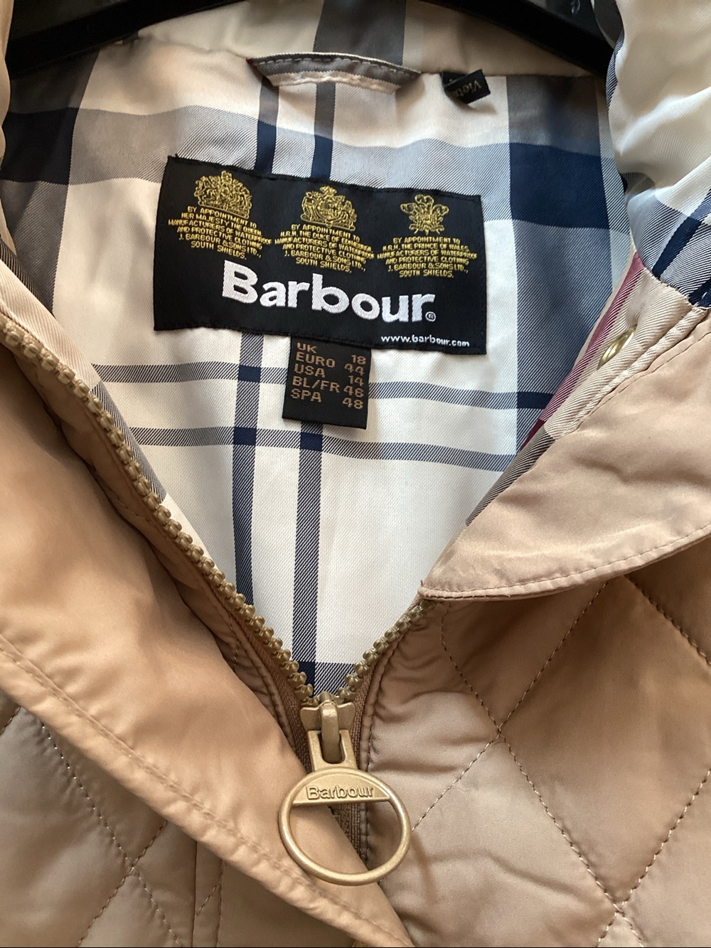 Barbour women’s beige Millfire diamond pattern quilted jacket. Women’s size 14 - Picture 3 of 15